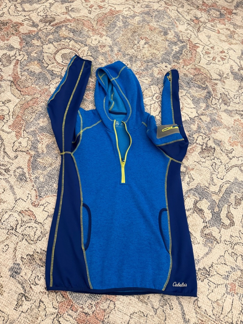 Cabela's Blue & Navy Hooded Active Pullover with Yellow Accents